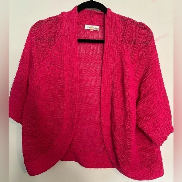Calvin Klein Womens size Large‎ pink crocheted short sleeve cardigan - Picture 1 of 4